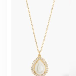 Kate Spade. Pearl  statements pavé halo pendant necklace